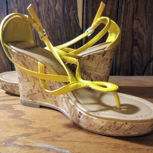 Charlotte Russe Yellow and cork color strap wedges